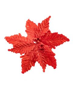 Flor artificial navideña lisa escarchada con lentejuela 26cm rojo