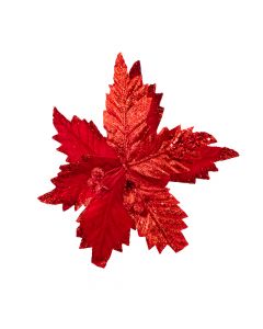 Flor artificial navideña lisa escarchada con lentejuela 30cm rojo