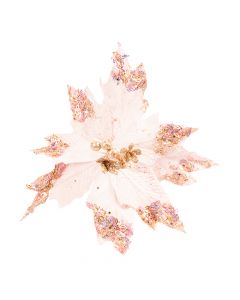 Flor artificial navideña lisa escarchada 27cm rosado