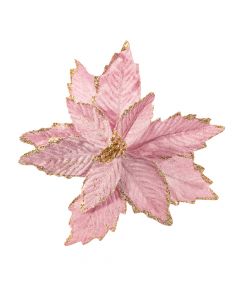 Flor artificial navideña lisa con lentejuela escarchada 21cm 