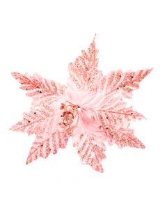 Flor artificial navideño liso y escarchado 24cm