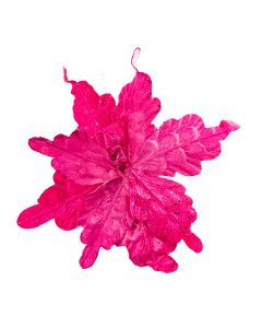 Flor artificial navideña lisa escarchada 33cm fucsia