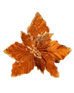 Flor artificial navideña afelpada con escarcha 19cm café