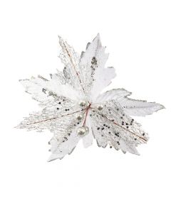 Flor artificial navideña lisa escarchado textura 24cm 