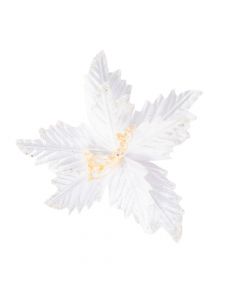 Flor artificial navideña lisa escarchado 22cm blanco