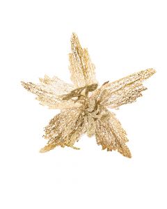 Flor artificial navideña lisa escarchada con textura 26cm dorado