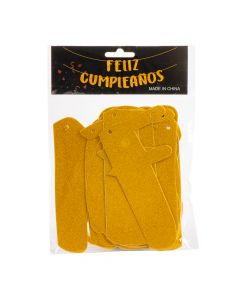 Letrero cartón feliz cumpleaños escarchado dorado