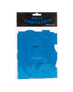 Letrero cartón feliz cumpleaños escarchado azul