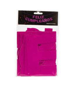 Letrero cartón feliz cumpleaños escarchado fucsia