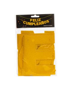 Letrero cartón feliz cumpleaños escarchado dorado