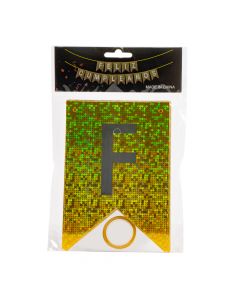 Letrero cartón feliz cumpleanos con puntos tornasol dorado