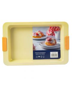 Molde acero liso rectangular antiadherente rosado con beige