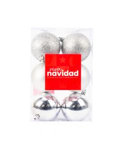 Esfera navideña lisa y escarchada 7cm 6und plateado