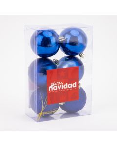 Esfera plástico navideña lisa y escarchada 7cm 6und azul navy