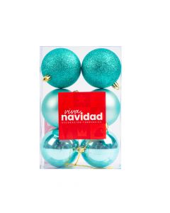 Esfera  navideña lisa y escarchada 7cm 6und menta