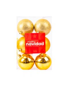 Esfera navideña lisa y escarchada 7cm 6und dorado