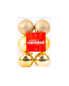 Esfera navideña lisa brillante y escarchado 7cm 6pzas dorado