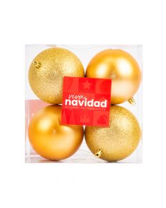 Esfera plástico navideña lisa y escarchada 4und 10cm dorado