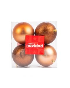 Esfera  navideña lisa mate y escarchada 10cm 4und cobre