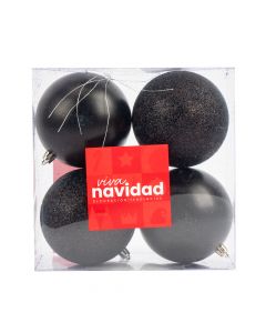 Esfera  navideña lisa y escarchada 10cm 4und negro