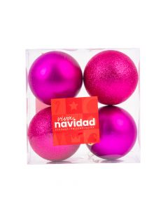 Esfera  navideña lisa y escarchada 10cm 4und fucsia
