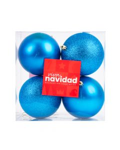 Esfera navideña lisa mate y escarchada 10cm 4und azul