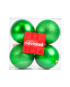 Esfera navideña lisa y escarchado 10cm 4und verde