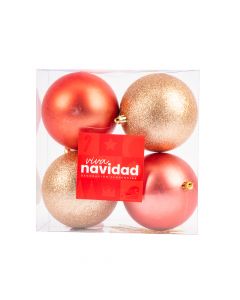 Esfera navideña lisa mate escarchado 10cm 4und oro rosa