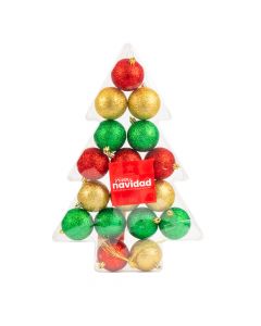Esfera  navideña escarchada 6cm 17und rojo dorado y verde