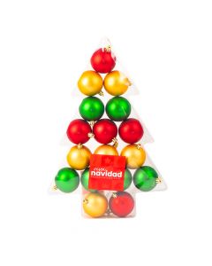 Esfera plástico navideña lisa matte 6cm 17und rojo dorado y verde