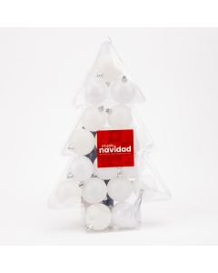 Esfera plástico navideña lisa y escarchado 6cm 17und blanco