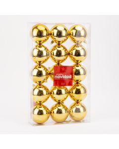 Esfera plástica navideña lisa brillante 8cm 15und dorado