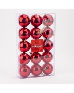 Esfera plástica navideña lisa brillante 8cm 15und rojo
