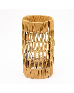 Adorno metálico y fibra maíz con relieve 15x28cm beige
