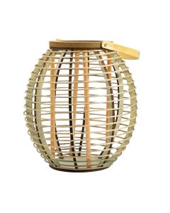 Adorno madera y bamboo con portavela relieve asa 15x32cm beige