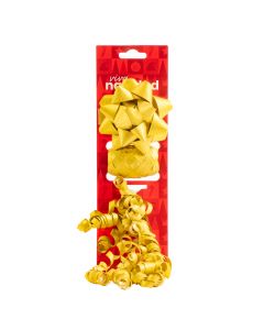 Moño y cinta curling plástico escarchado 3pzas dorado