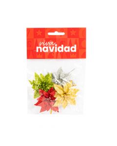 Flor artificial navideña escarchada 8cm 4und multicolor