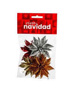 Flor plástica navideña escarchada