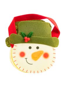 Bolsa tela navideña con relieve muñeco nieve 15x20cm blanco 