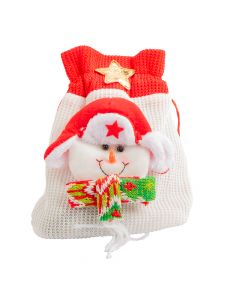 Bolsa tela navideña muñeco nieve con relieve afelpado 19x20cm