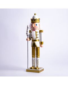 Figura madera cascanues 38cm blanco y dorado