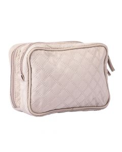 Cosmetiquera tela lisa con textura rombos 23x9x15.5cm beige
