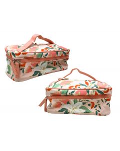 Cosmetiquera lisa con textura estampado flores 24x13x11.5cm multicolor