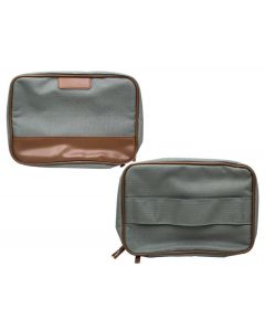 Cosmetiquera tela con textura cuadros franja con borde liso 25x9x18cm gris+marron
