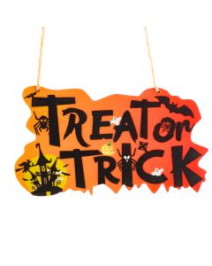 Letrero madera colgante estampado treat or trick 20x11.5cm multicolor