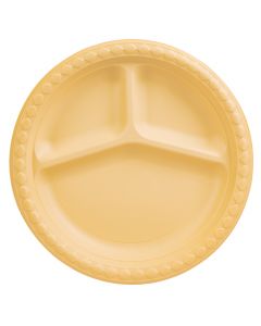 Plato biodegradable fecula maíz 3 compartimentos 9pulg 10und beige