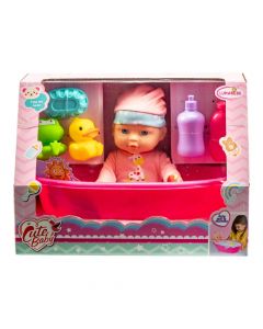 Muñeca con tina y accesorios