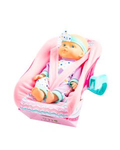 Muñeca plástica con porta bebé 12pulg +18m