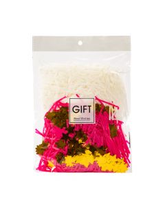 Relleno borucha papel con estrellas fucsia y blanco con dorado