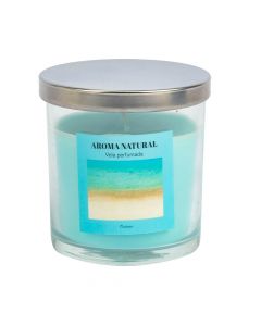 Candela aromática con frasco vidrio océano 8x9cm